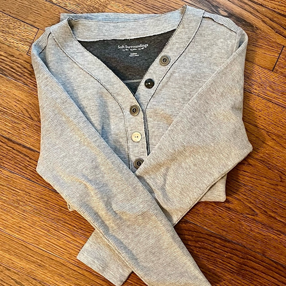 Soft Surroundings Medium Gray Henley Long Sleeve Shirt